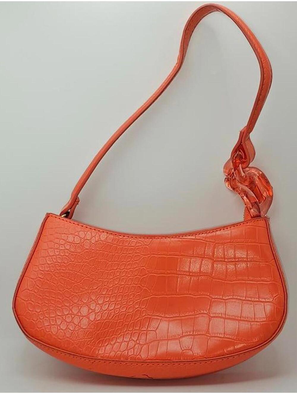 Orange Crocodile Pattern Faux Leather Women's Shoulder Bag 9"x5"x1.5"